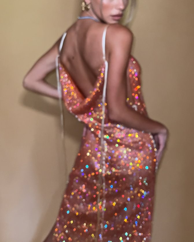 strappy fringed sequined dress