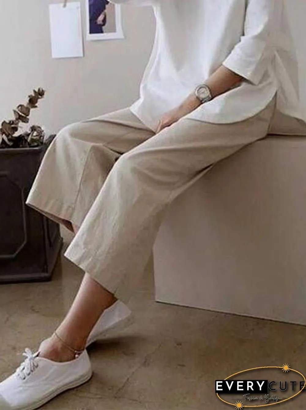 5 Colors Line Loose Casual Plus Size Wide-Leg Pants