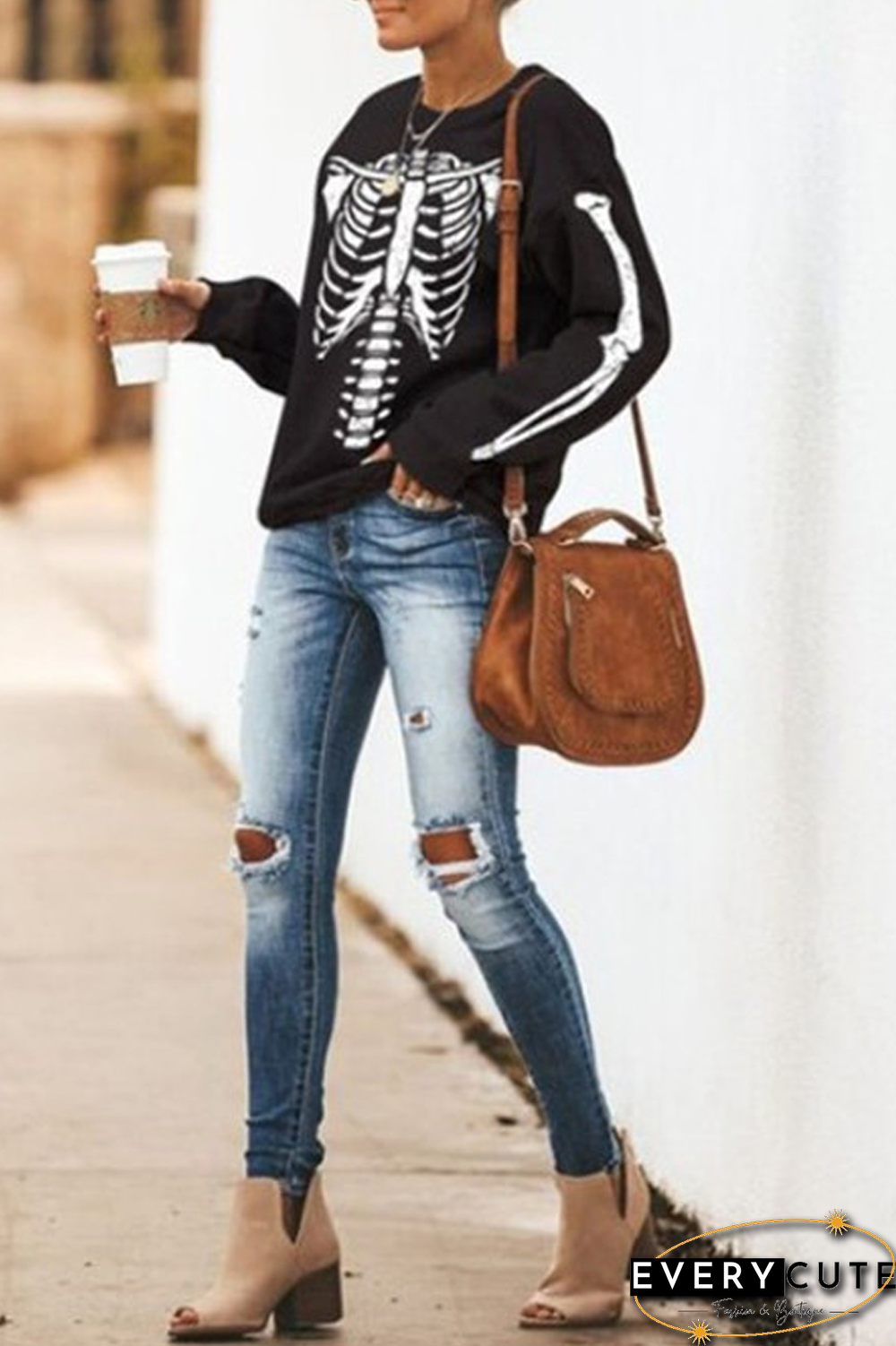 Halloween Skeleton Skull Print Sweatshirt