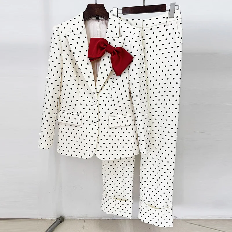 Nigikala Nigikala Star New Bow Decoration Wave Dot Suit Jacket Trouser Suit Two Sets