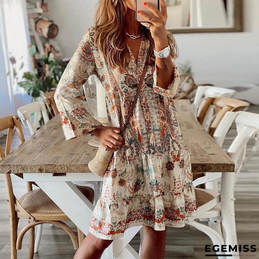 High-waisted Printed Pullover Improved Skin Tone  Short Skirt Middle Sleeve | EGEMISS