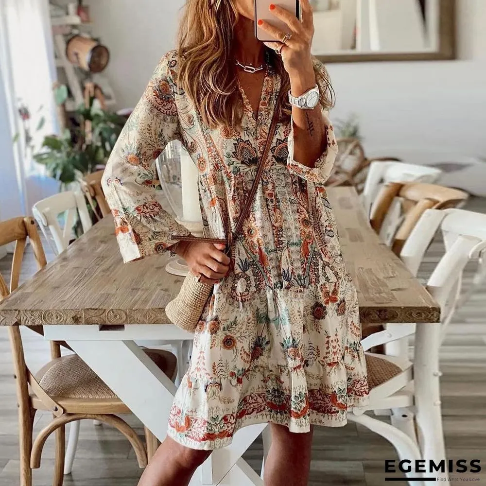 High-waisted Printed Pullover Improved Skin Tone  Short Skirt Middle Sleeve | EGEMISS