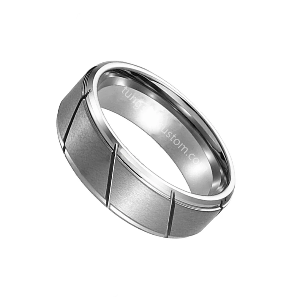 6MM 8MM Couples Silver Oblique Groove Matte Tungsten Carbide Rings