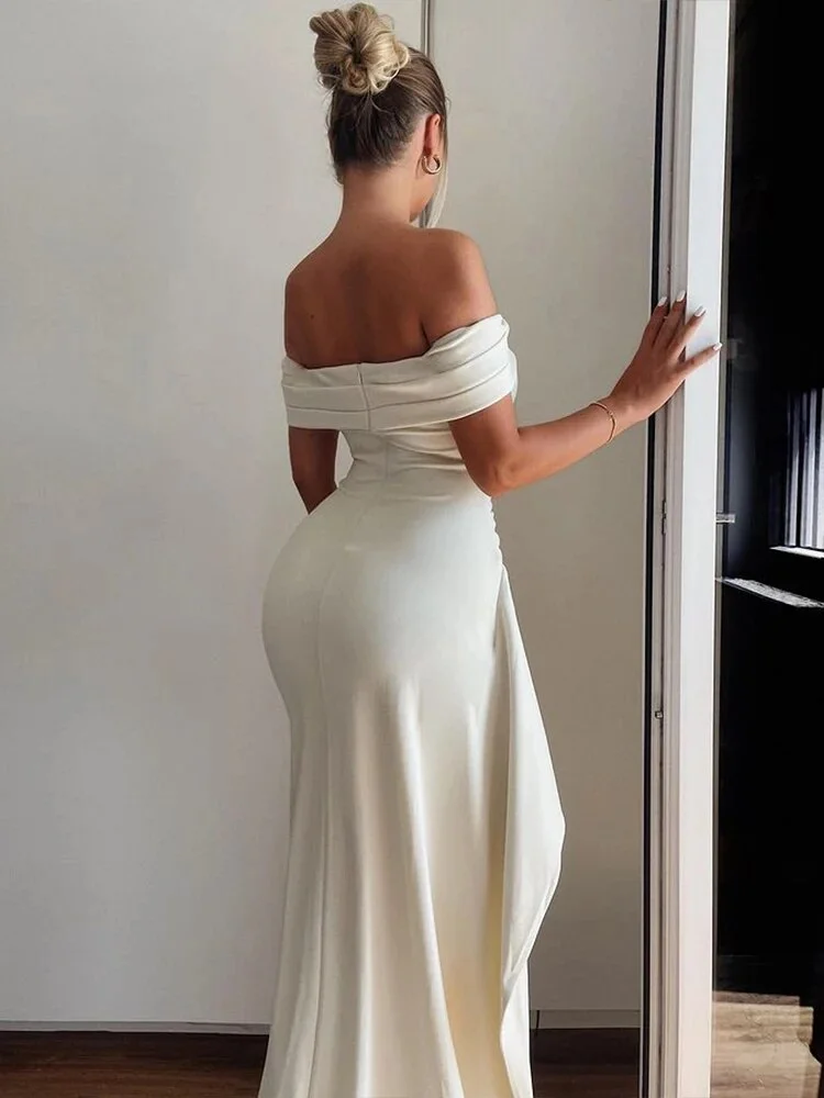 Uaang Off Shoulder Elegant Maxi Long Dress Women 2023 Summer Dress High Split Backless Nightclub Sexy Party Dresses Vestidos