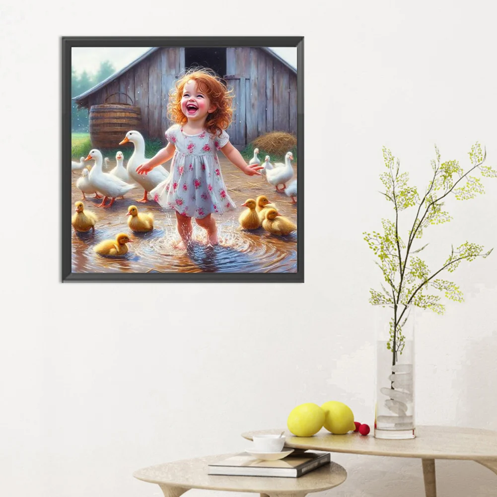 Diamond Painting - Full Round Drill - Farm Duck Girl(Canvas|30*30cm)