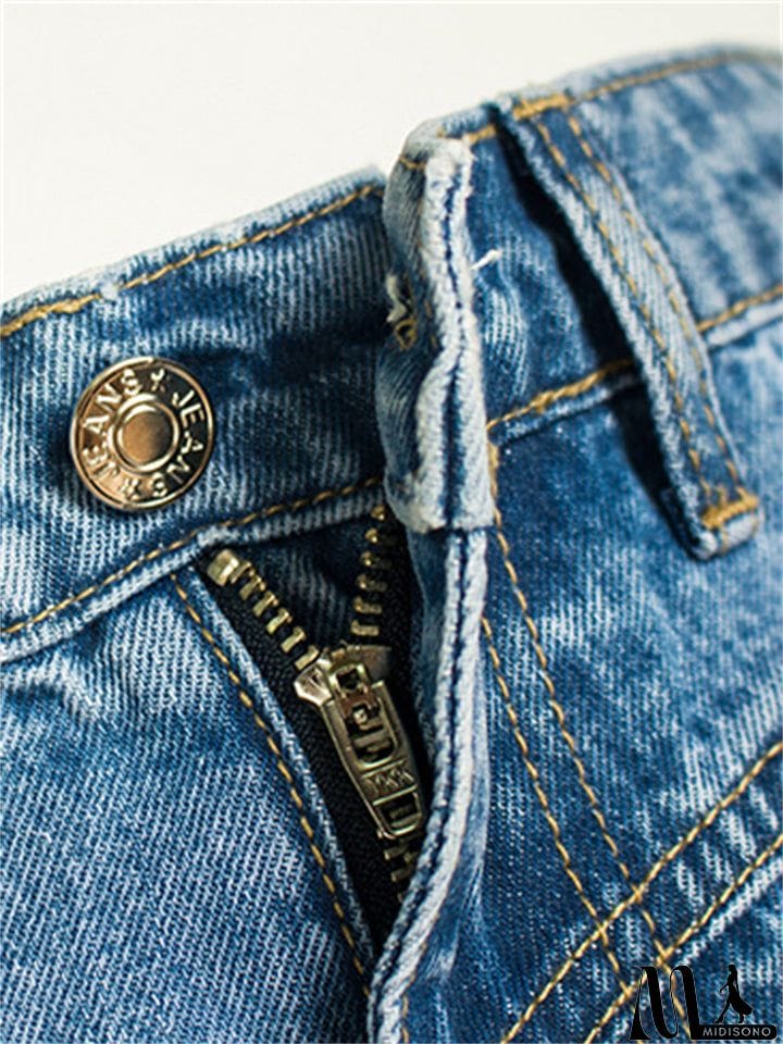 MidiSono - Daily Casual Style Washed Effect Slim Fit Harem Pants Denim Jeans for Women