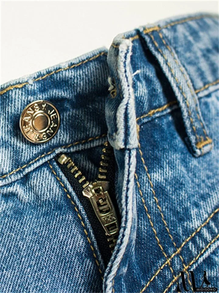 MidiSono - Daily Casual Style Washed Effect Slim Fit Harem Pants Denim Jeans for Women