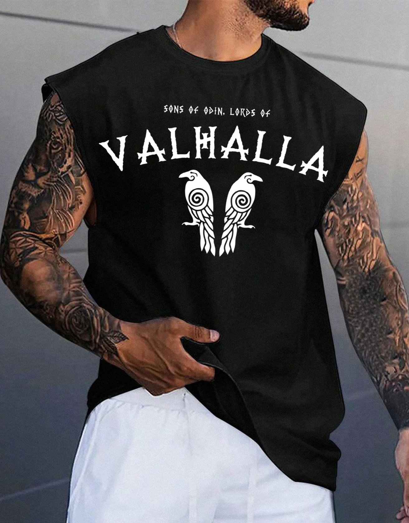 Viking Valhalla Printed Sleeveless T-shirt Vest / TECHWEAR CLUB / Techwear