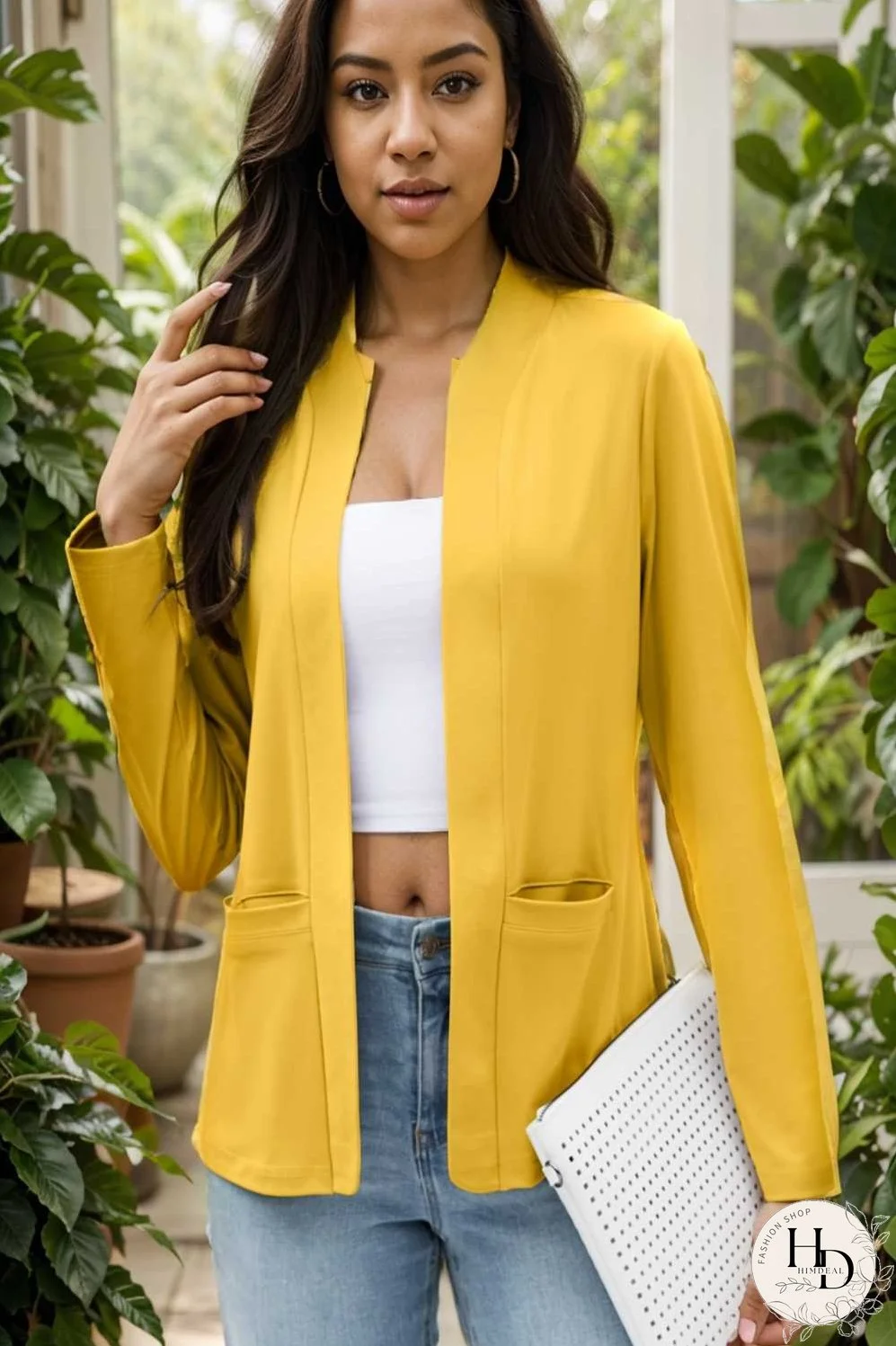 solid long sleeves pockets open front versatile blazer