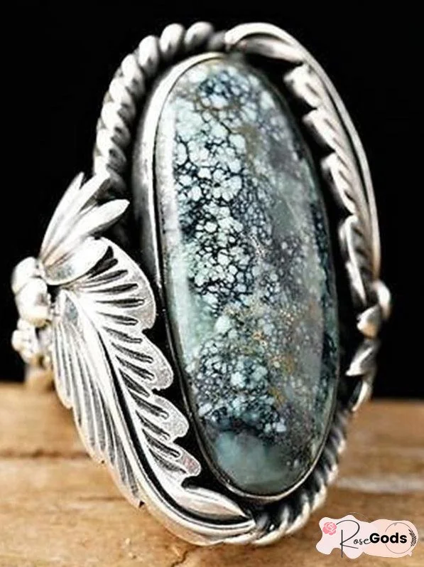 Vintage Natural Stone Boho Floral Rings