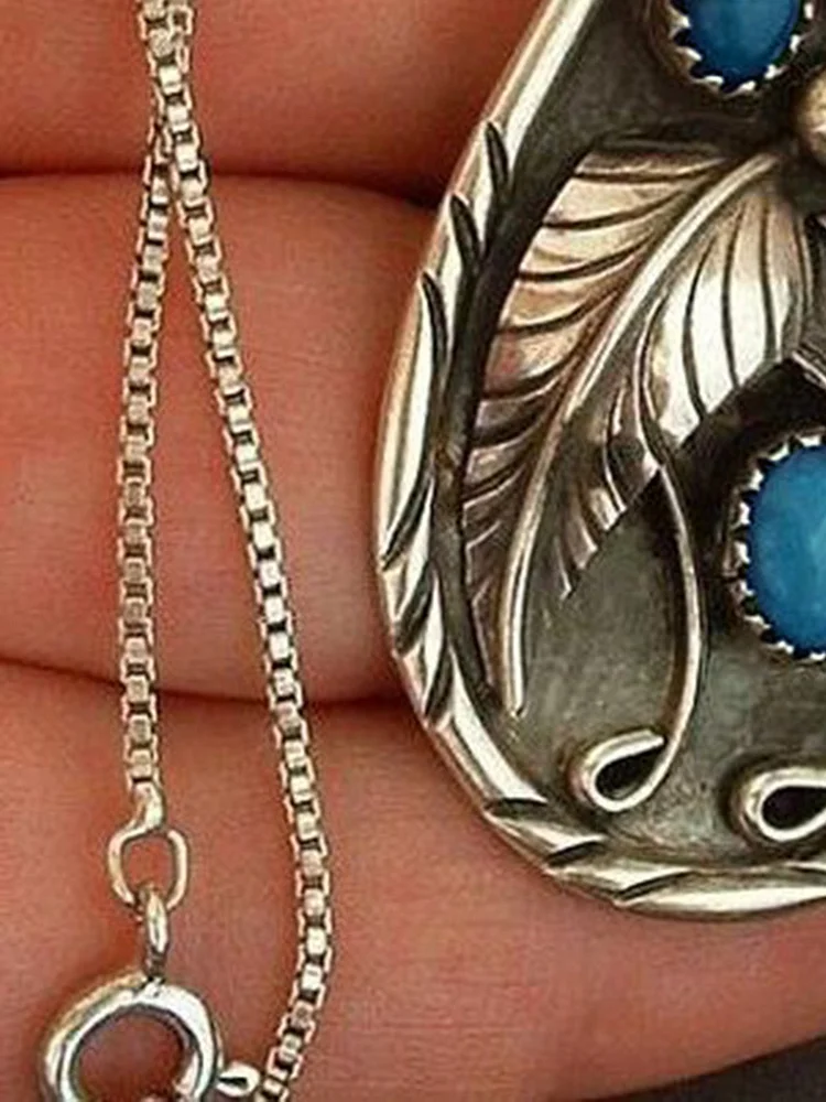 Inlaid Turquoise antique dyed black feather Necklace