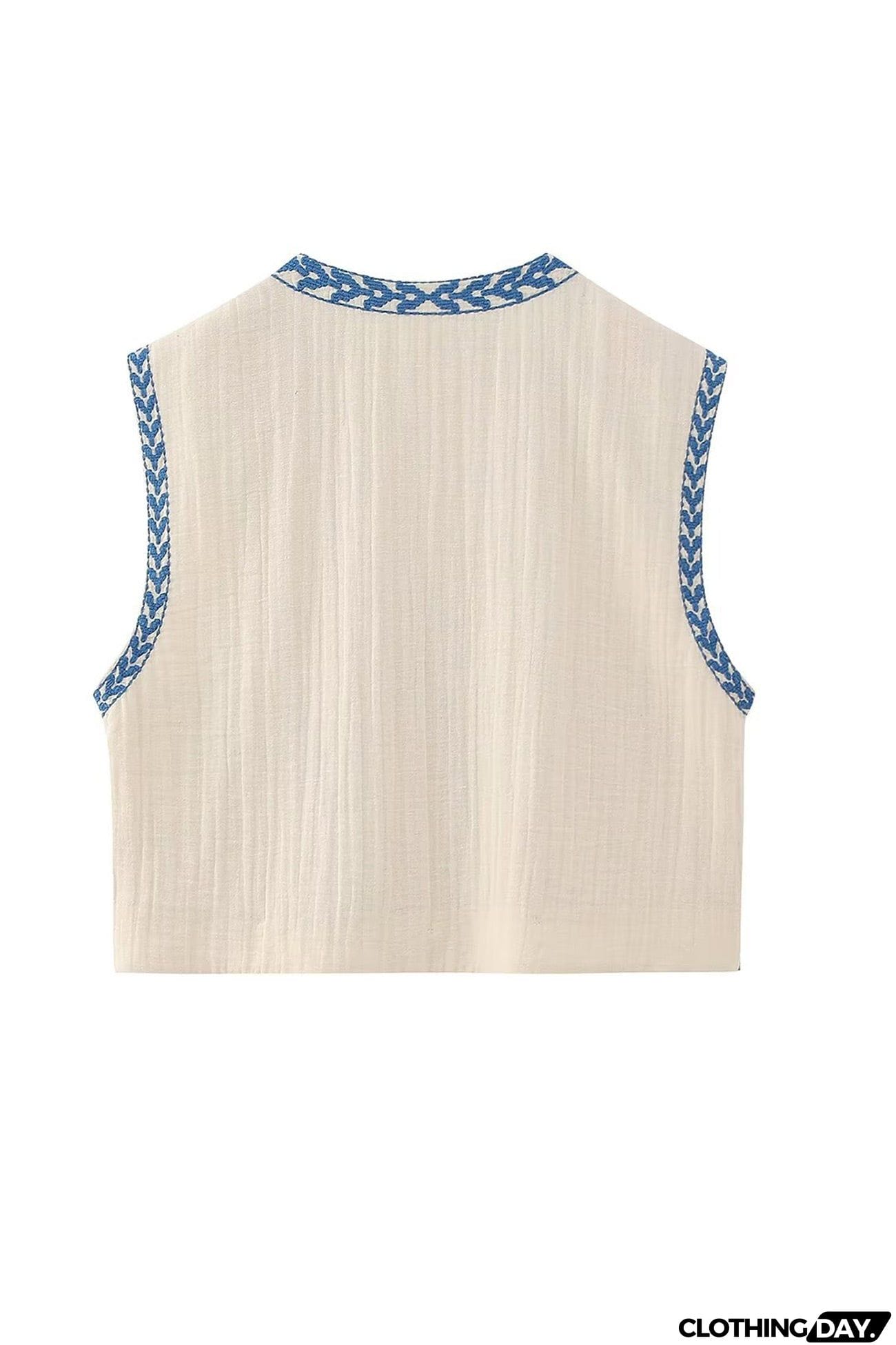 Vintage Floral Embroidery Open Front Vest