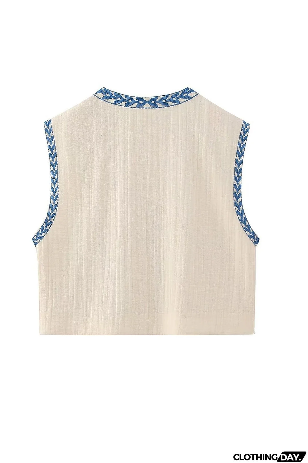 Vintage Floral Embroidery Open Front Vest