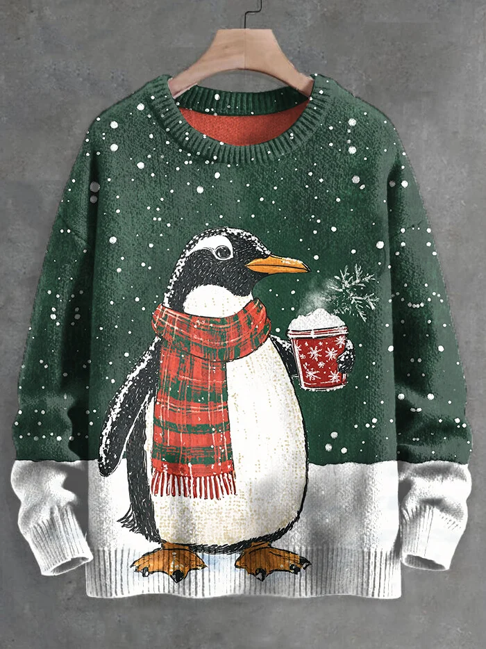 Men's Christmas Scarf Snow Penguin Art Knit Sweatshirt
