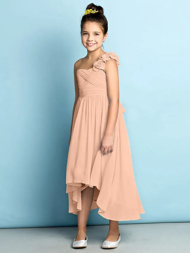One Shoulder Pleated A-line Junior Bridesmaid Dress Papaya main image 0