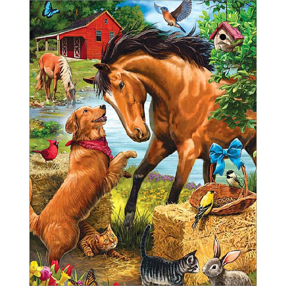 

30*25CM - Dog Horse - Round Drill Diamond Painting, 501 Original