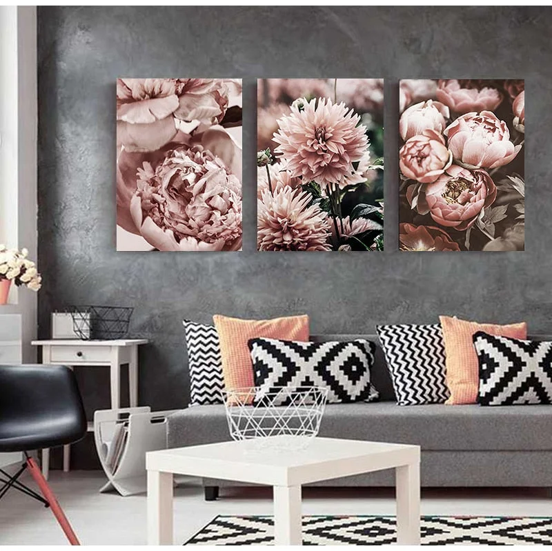 Peony Flower Canvas Painting Nordic Poster Rose Gold Floral Scandinavian Style Print Wall Art Decoration Picture for Living Room