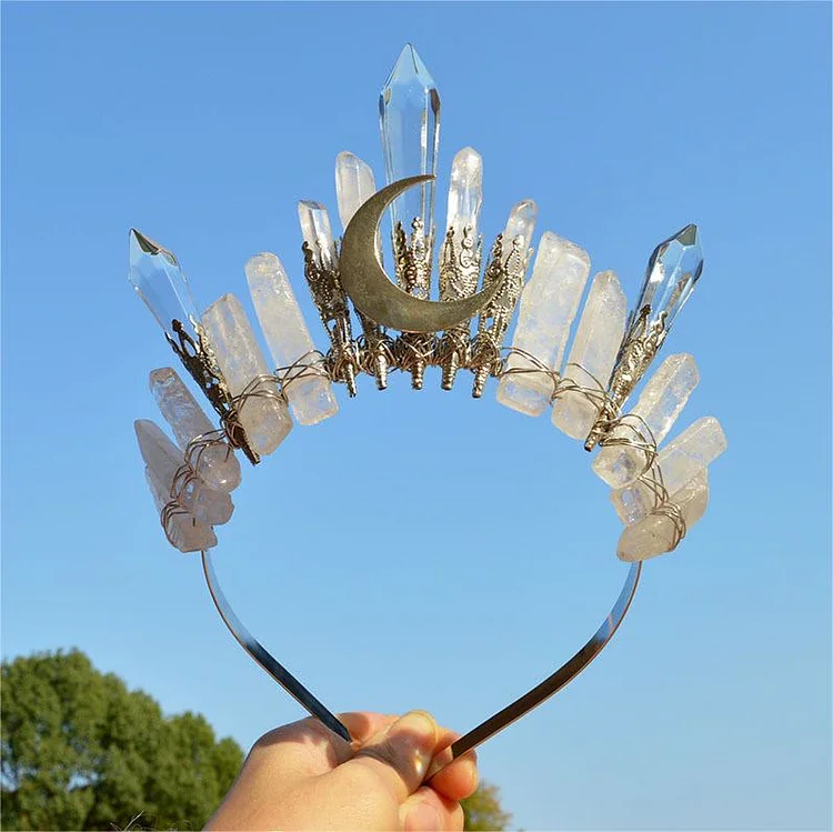 Olivenorma Handmade Silver Moon Natural Crystal Crown