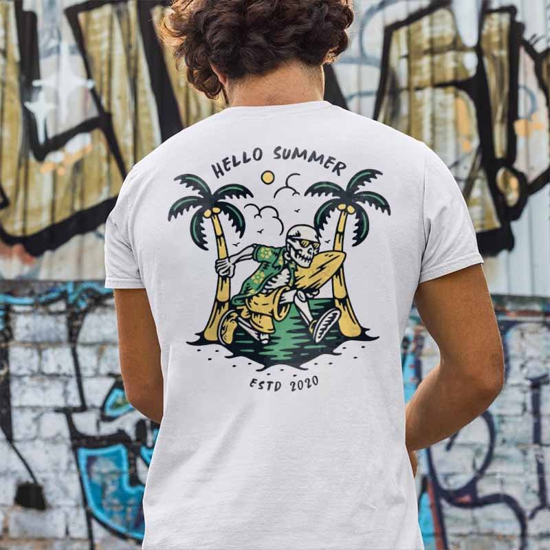 Hello Summer Estd 2020 Skull Coconut Tree Print T-shirt - Krazyskull
