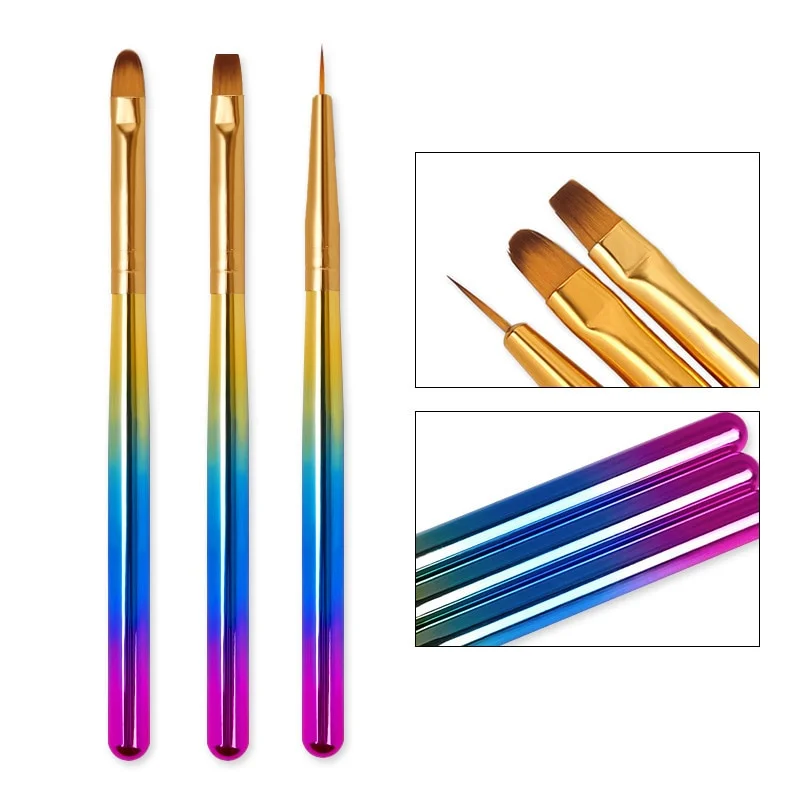 3pcs/Set Nail Brush Nail Art Acrylic Liquid Powder French Stripes Lines Liner Painting Design Brush Dotting Picking Pen Tool-Nail Inspo