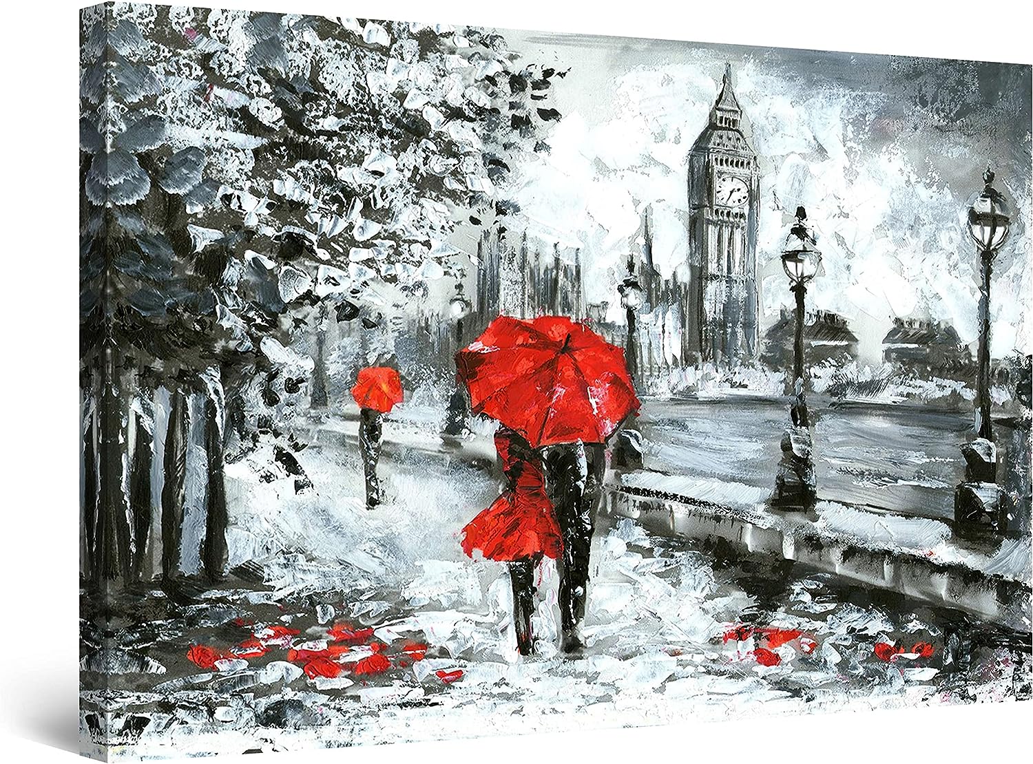 Startonight Canvas Wall Art Decor Black and White London Red Umbrella Painting for Living Room 32 inch  x 48 inch  32&#034; x 48&#034;