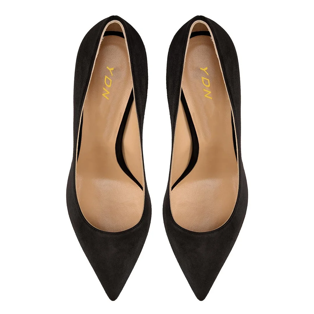 Faux Suede Black Pumps with Colorful Rhinestone Embellished Heels 