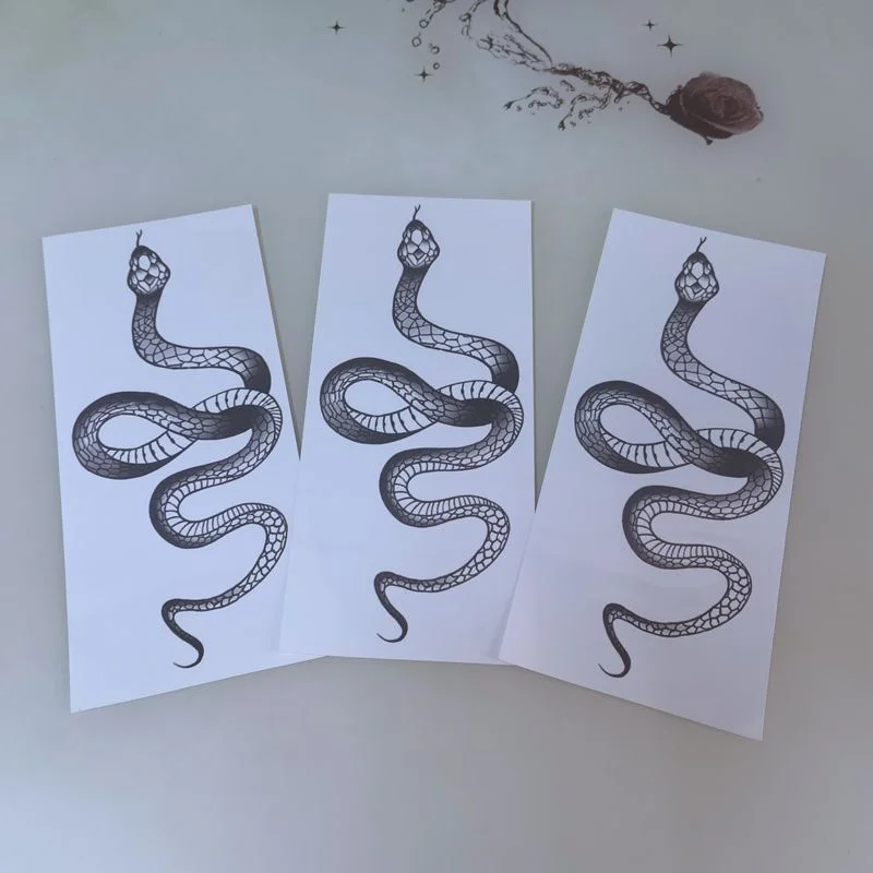 1pcs Big Snake Temporary Tattoo Sticke Men Women Children Waterproof Stickers Black and White Flower Arms Fake Tatto Arm Tattoo