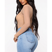 Buyerint Bodysuits High Neck Bodycon Jumpsuit See Through Romper Black Beige NEW Sexy Mesh See Through Bodysuit Women Long Sleeve Sheer