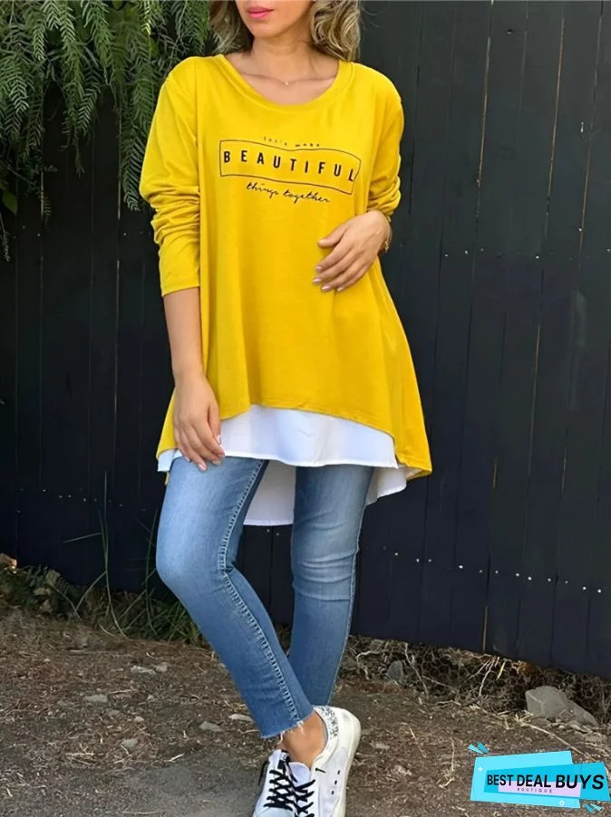 Casual Letter Crew Neck Long Sleeve Tunic Sweatshirt