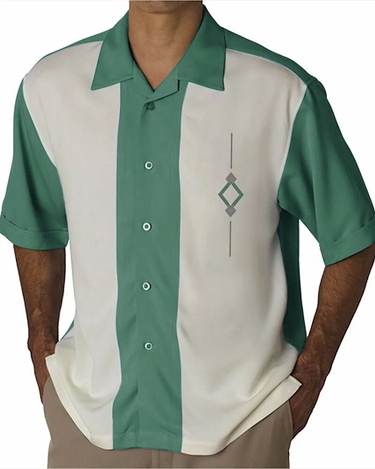 Mens Fashion Casual Green Color Print Shirt