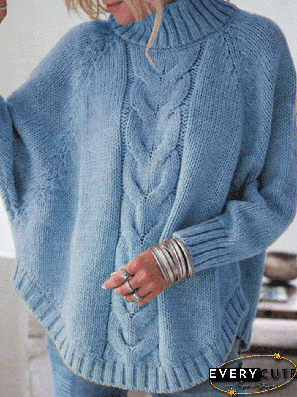 Women'S Sweaters Loose High Neck Long Sleeve Sweater