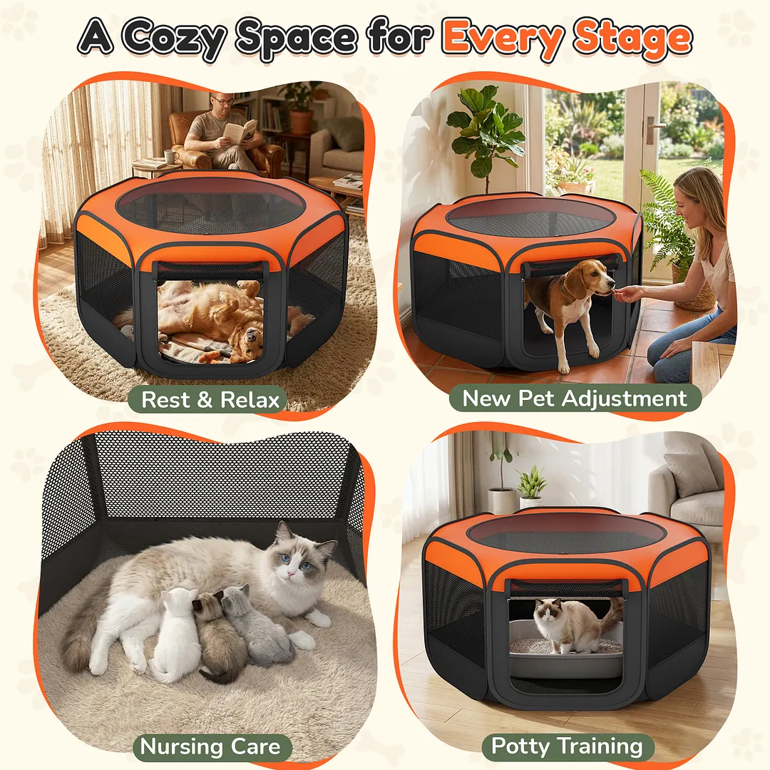 Dog Playpen, Hexagonal Foldable Pet Enclosure for Indoor and Outdoor Use