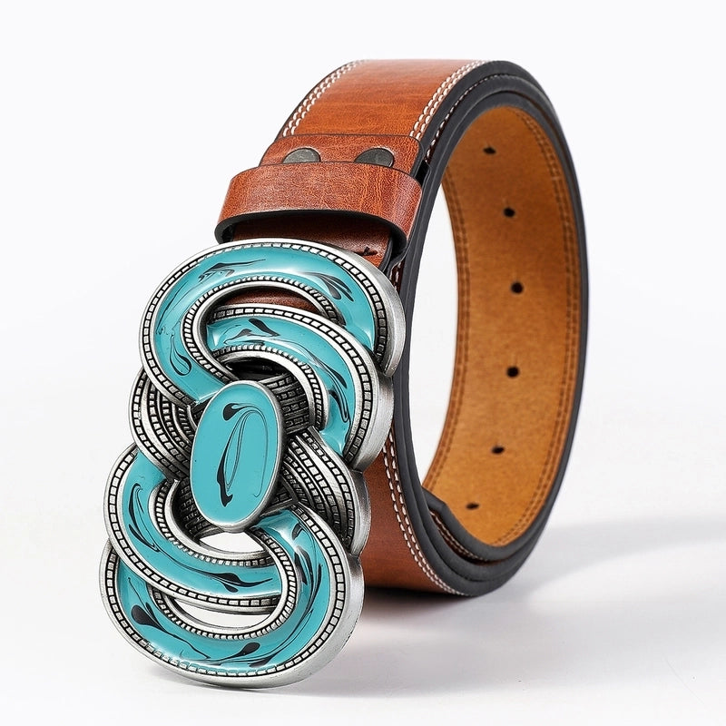 Casual Vintage Style Color Block Pu Leather Spray Paint Metal Button Men's Leather Belts