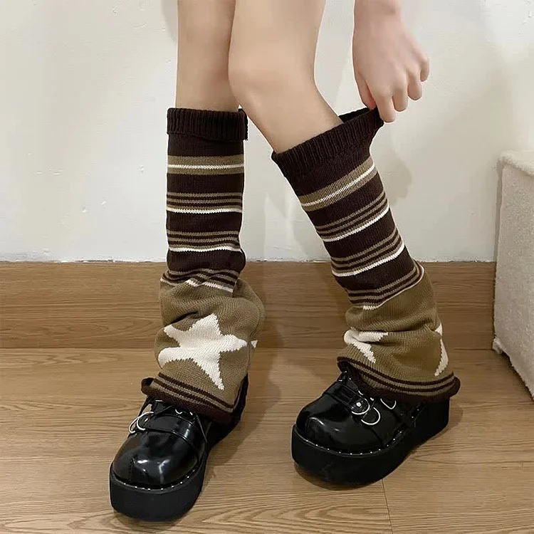 Harajuku Y2k Stripe Star Print Reversible Leg Warmers Socks - Modakawa modakawa