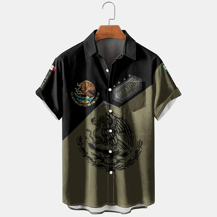 BrosWear Men'S Color Block Army Badge Short Sleeve Plus Size Shirt