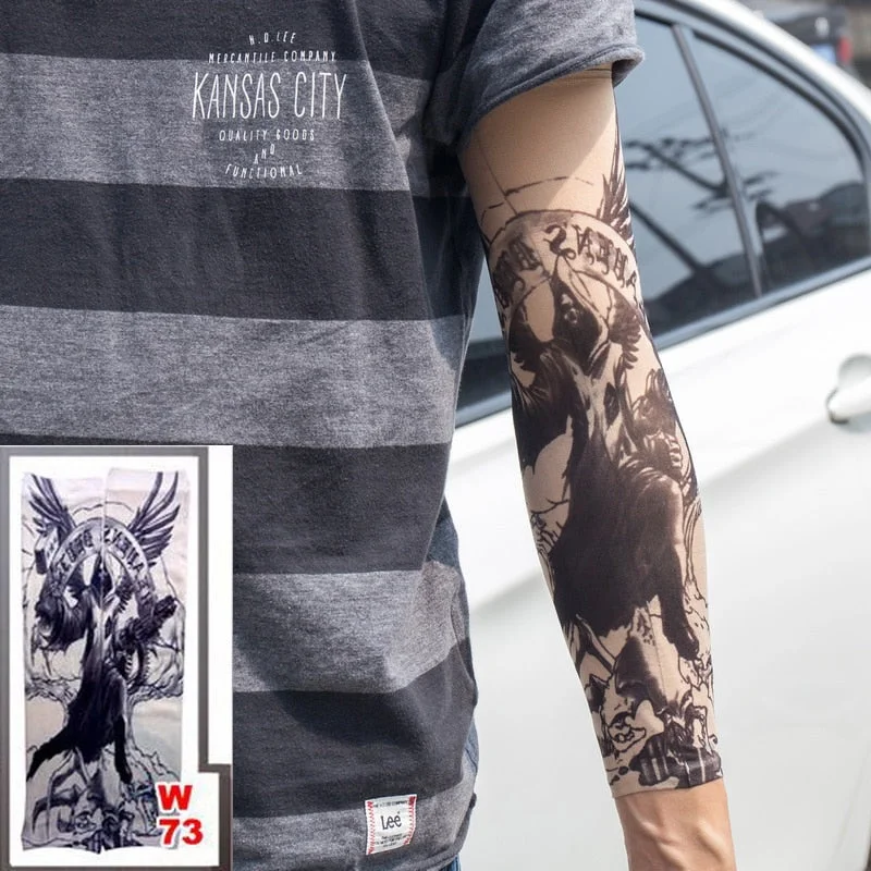 3PCS/lot new mixed 100%Nylon elastic Fake temporary tattoo sleeve skull wolf totem dragon designs body Arm stockings cool men