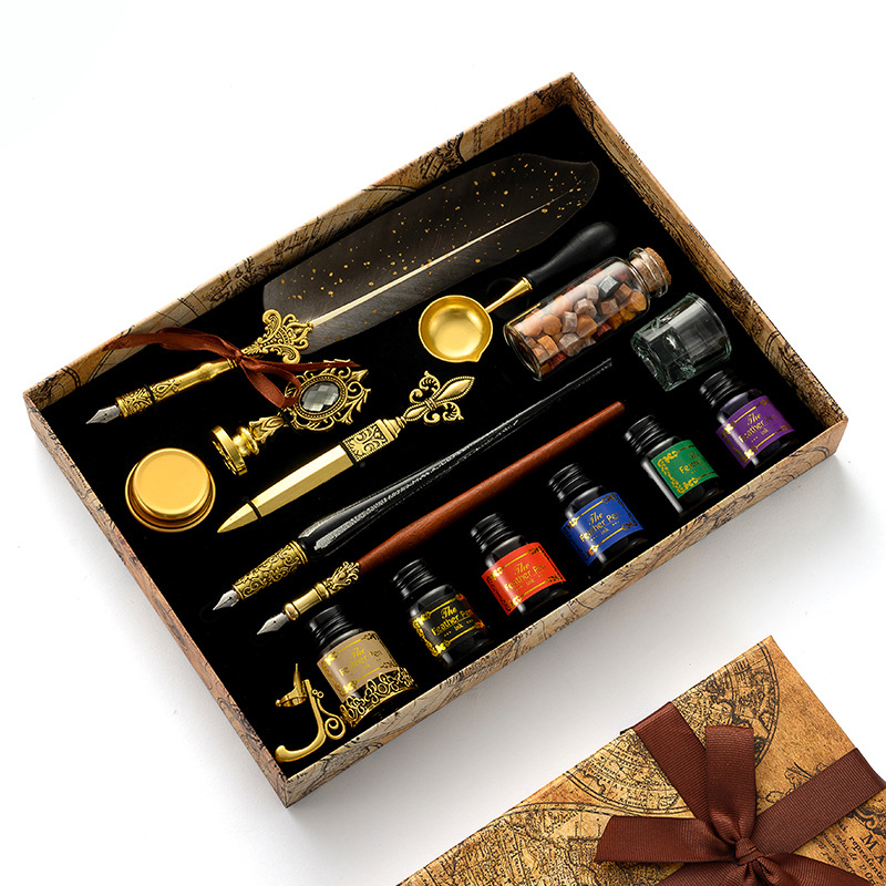 Journalsay Vintage European Feather Pen Set with Ink Dip Feather Pen