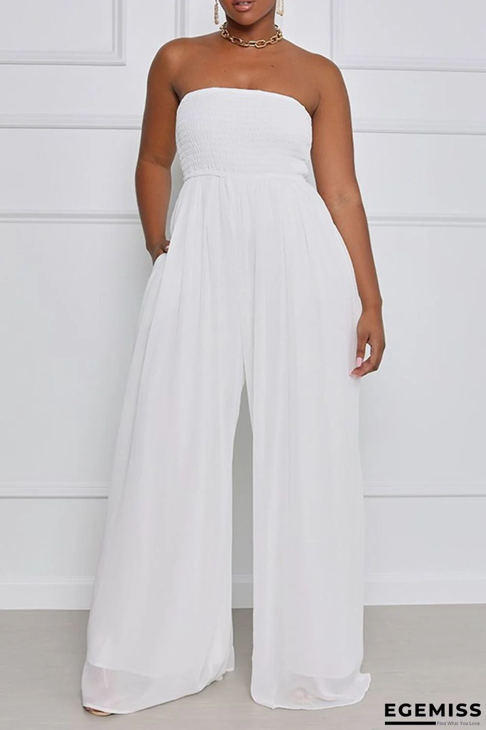 White Sexy Casual Solid Backless Strapless Regular Jumpsuits | EGEMISS