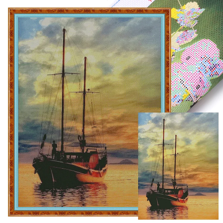 【Fairy Brand】Friedrich Oil Painting Sunrise (65*85cm) 14CT Stamped Cross Stitch(140 colors) gbfke