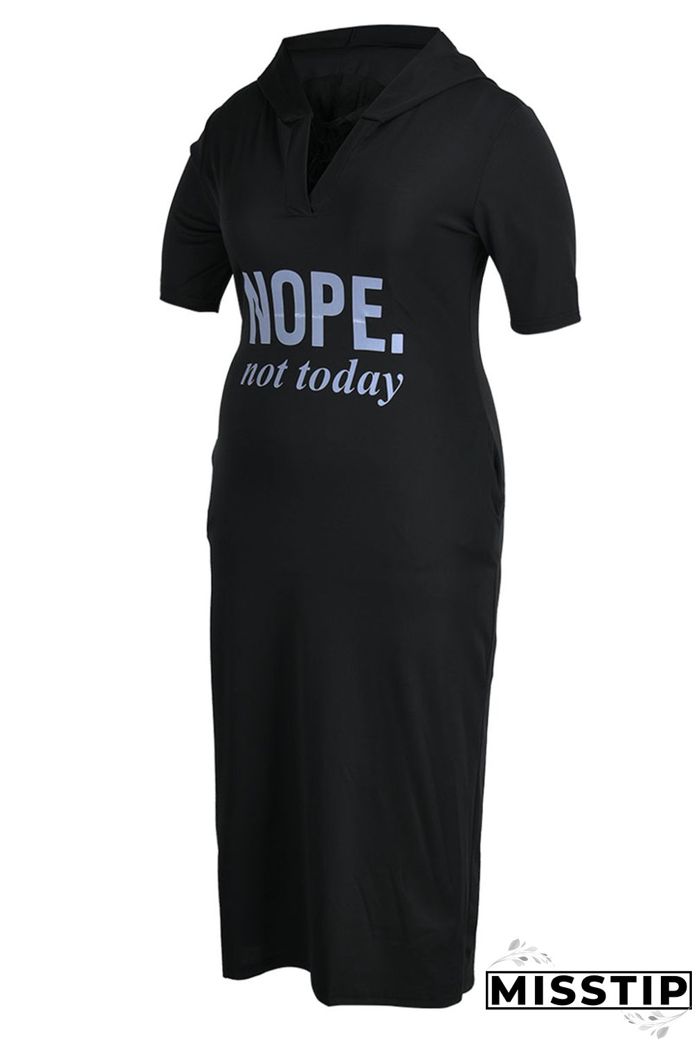 Black Casual Print Ripped Patchwork Hooded Collar Straight Plus Size Dresses