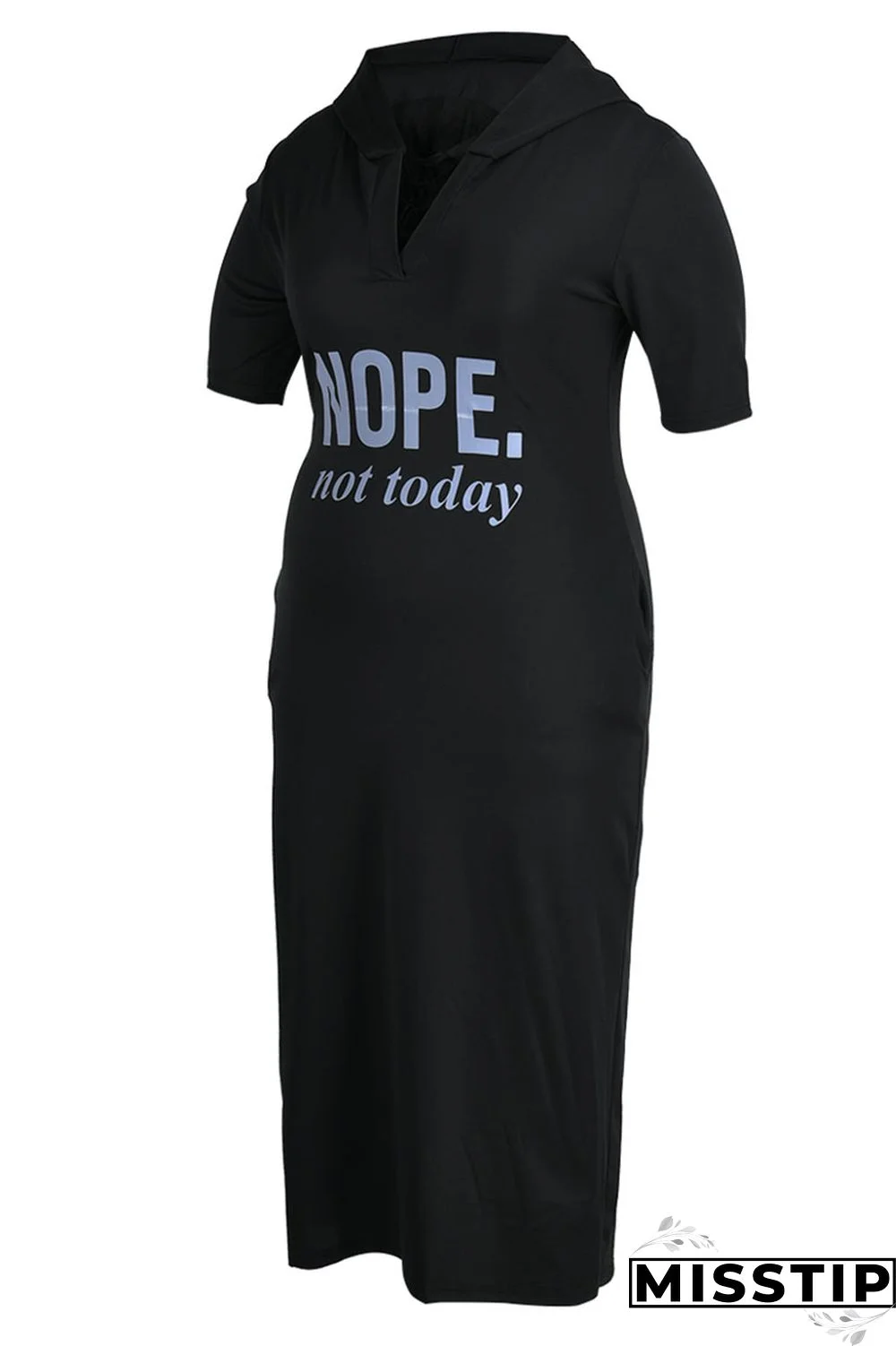 Black Casual Print Ripped Patchwork Hooded Collar Straight Plus Size Dresses