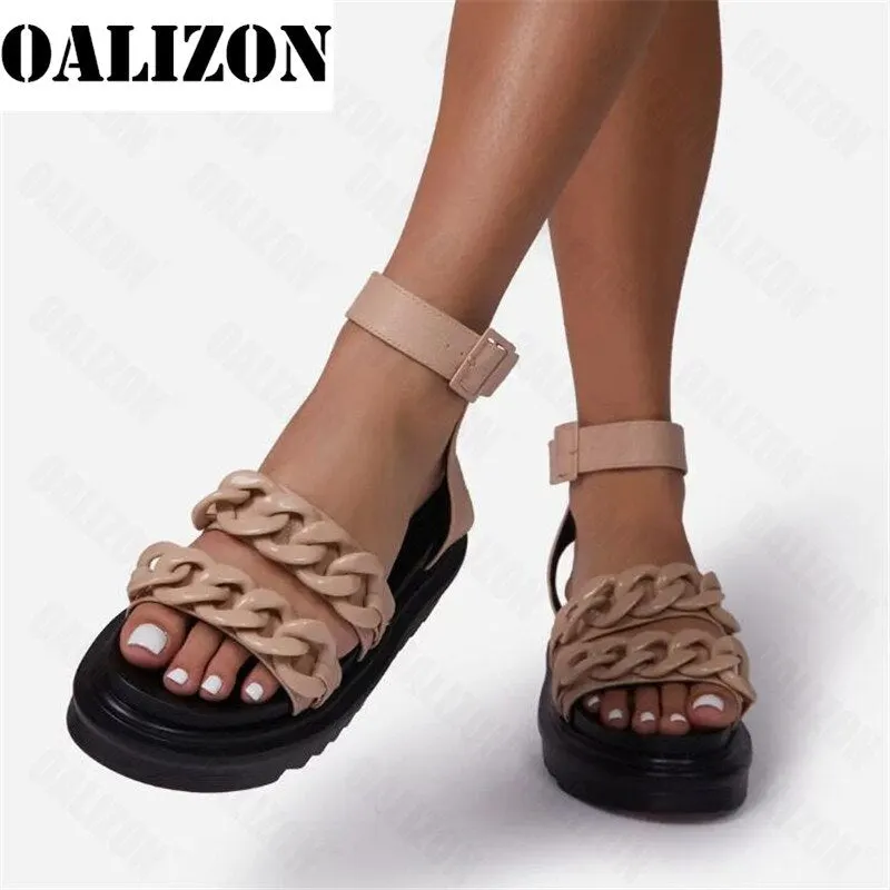 Fashion Women's Flip Flops Sandals Shoes Women Flat Platform Chain Thick Soled Casual Gladiator Buckle Strape Lady Sandals Shoes