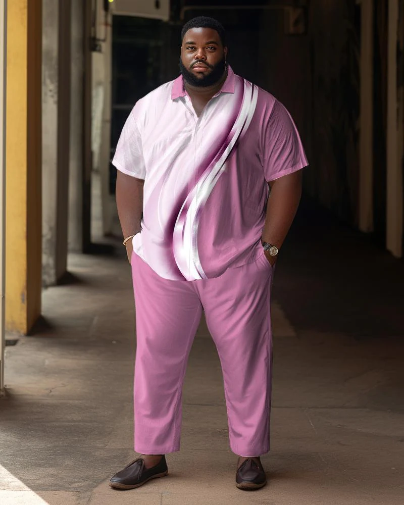 Plus Size Men's Pink Simple Gradient Short Sleeve Walking Suit 043