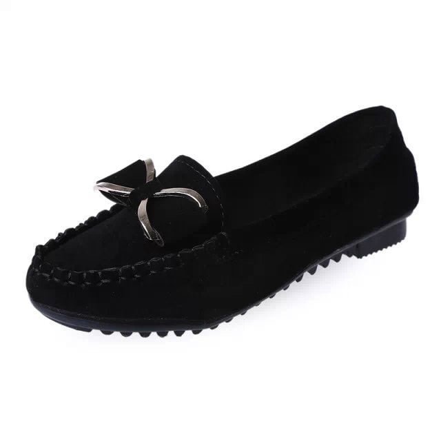 Women's Flat Shoes Round Toe Bowknot Suede Slip-on Casual Shoes