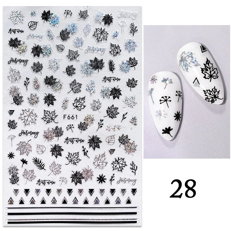 3D White Lace Flowers Translucent Nails Stickers Leaf Ballet Geometry Butterfly Gradient Abstract Nail Art Design Slider Decor