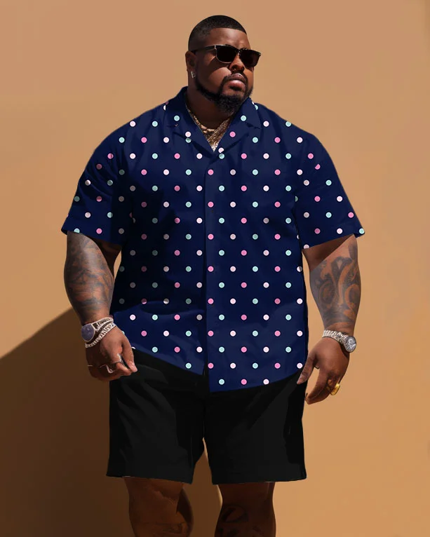 Men's Plus Size Small Polo Dot Print Short Sleeve Shirt Shorts Set