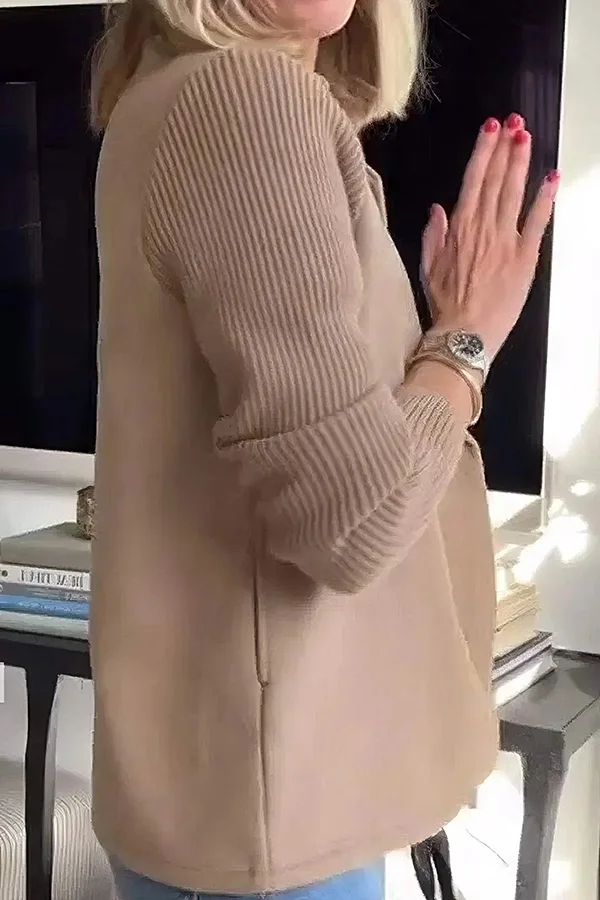 Fashion Lapel Stitching Long Sleeve Casual Button Loose Coat