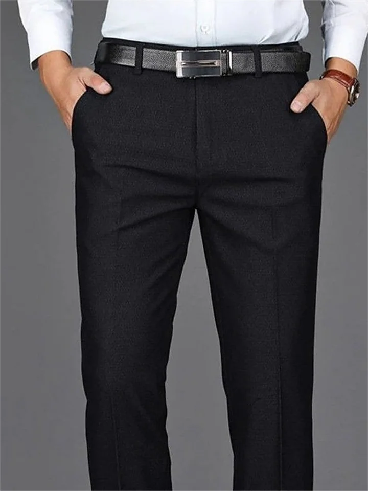 Men's Dress Pants Trousers Chinos Pocket Plain Comfort Breathable Full Length Wedding Office Business Chic & Modern Formal Black Deep Blue High Waist Micro-elastic-Cosfine