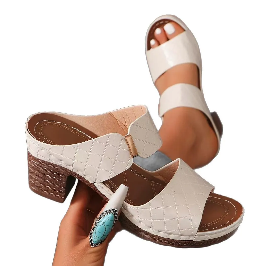 Breakj Breakj New Women's Slope And Thick Bottom Slippers Large Thick And Fish Mouth Slope And Slippers