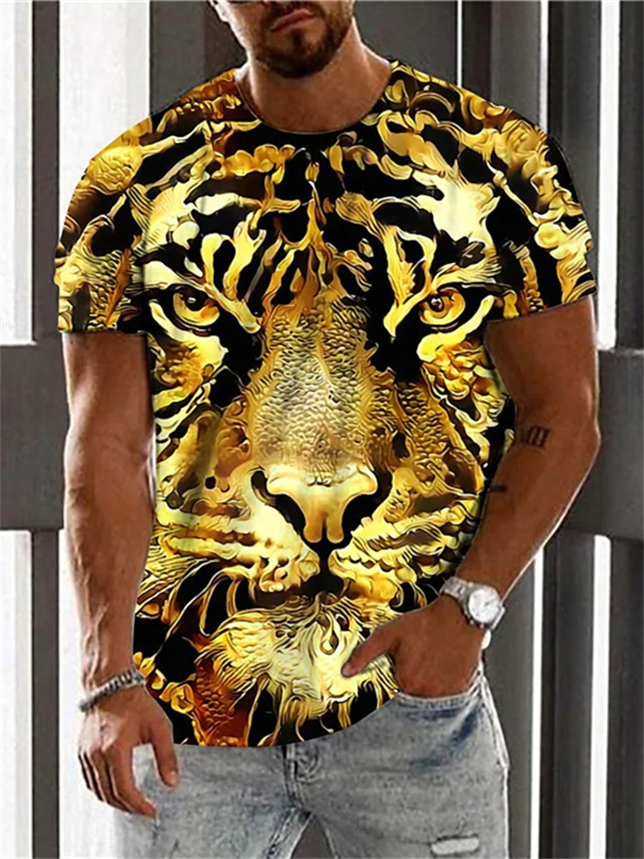 Men's Unisex T shirt Tee Animal Tiger Graphic Prints Crew Neck Black Gold Yellow Orange Brown 3D Print Daily Holiday Short Sleeve Print Clothing Apparel Designer Casual Big and Tall